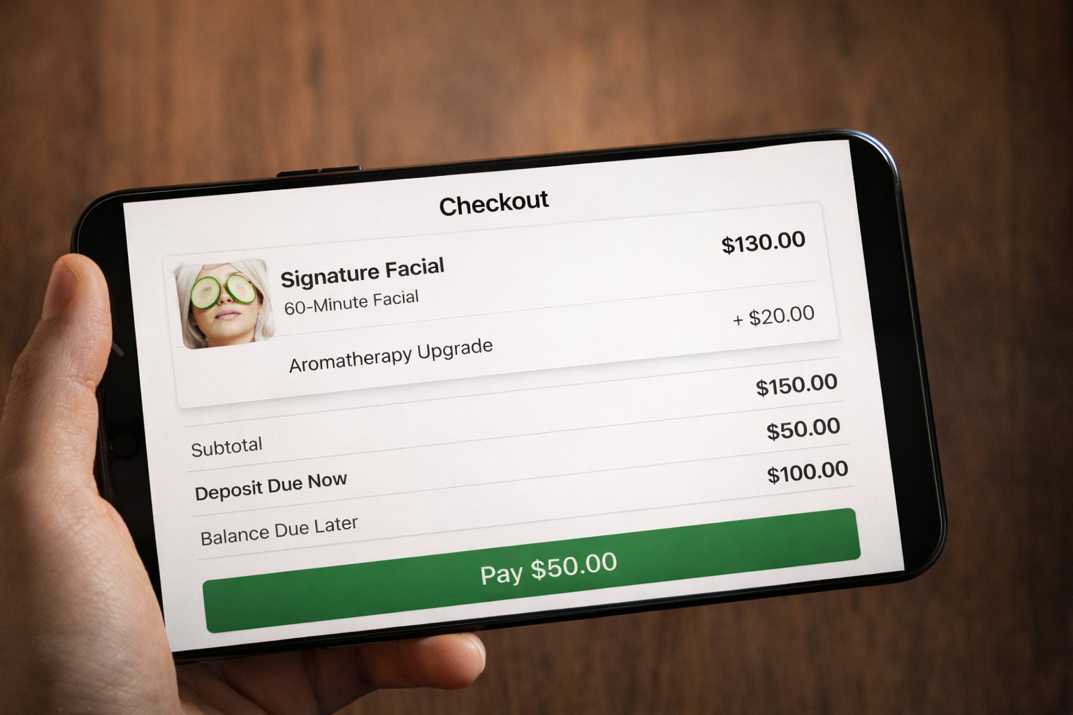 Structured booking experience for spa treatments